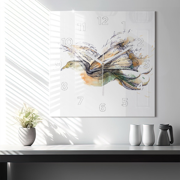 Szögletes fali üvegóra A madár és a könyv