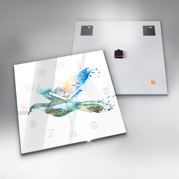 Szögletes fali üvegóra A madár és a tavasz absztrakciója