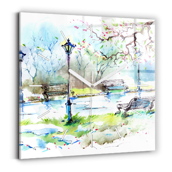 Szögletes fali üvegóra Festői tavasz