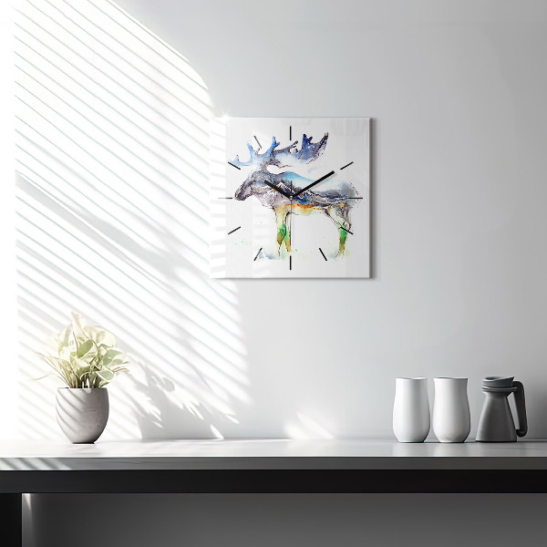 Szögletes fali üvegóra Jávorszarvas és hegyi táj