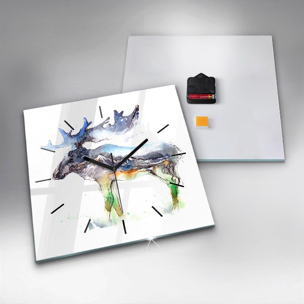 Szögletes fali üvegóra Jávorszarvas és hegyi táj