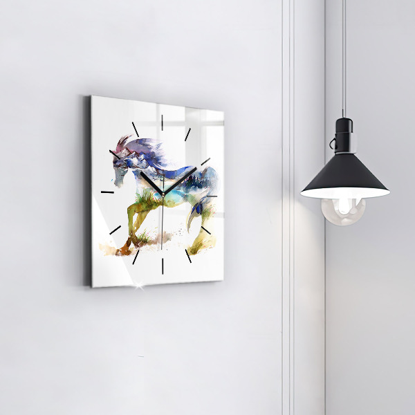 Szögletes fali üvegóra Festett hegyek és ló