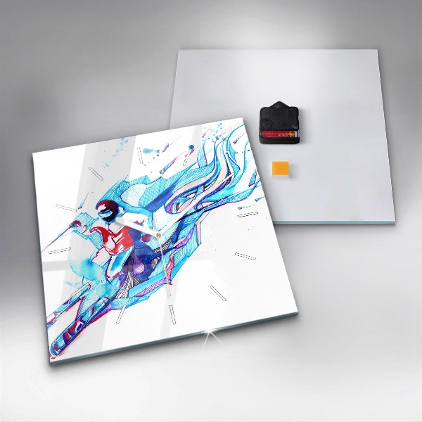 Szögletes fali üvegóra Síelő