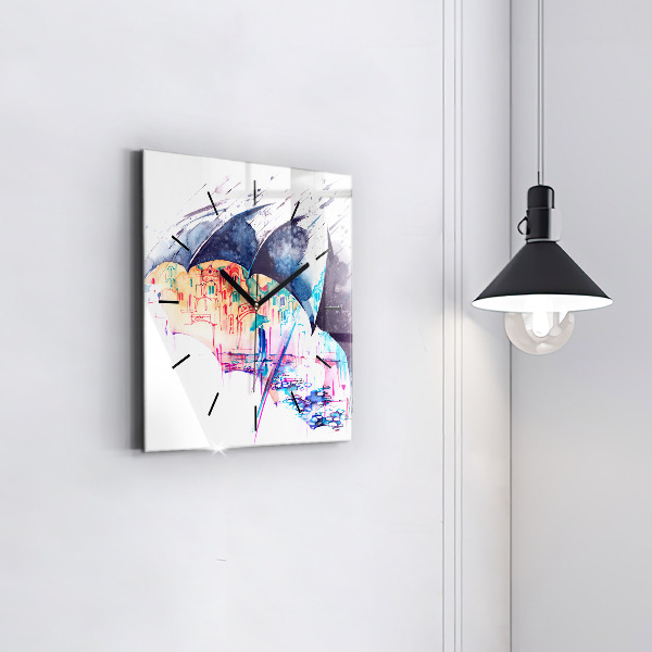 Szögletes fali üvegóra Esernyő és város