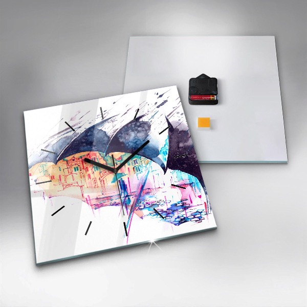 Szögletes fali üvegóra Esernyő és város
