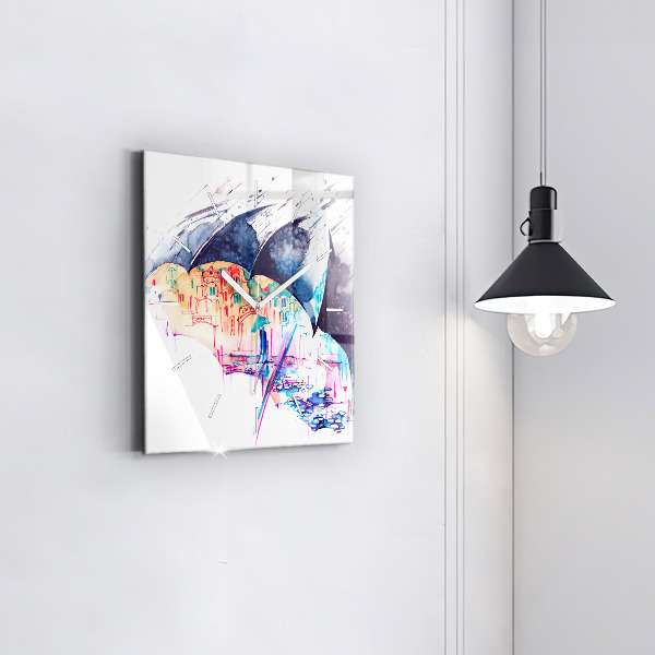 Szögletes fali üvegóra Esernyő és város