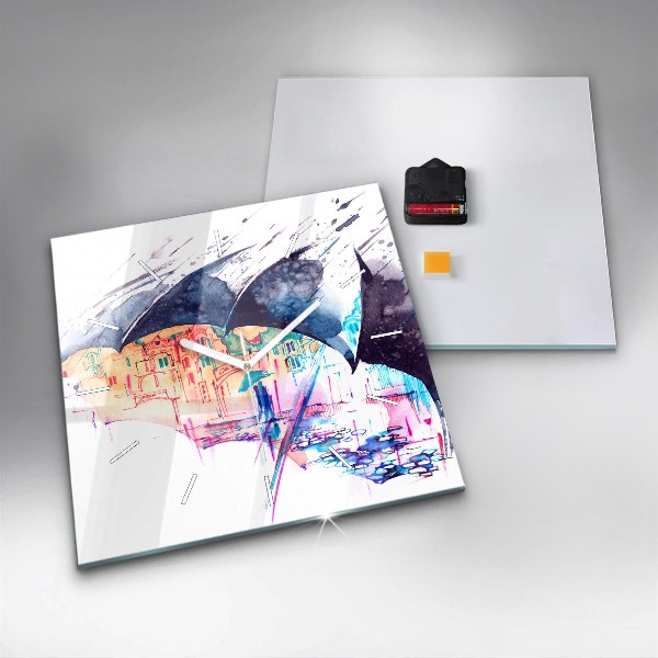 Szögletes fali üvegóra Esernyő és város