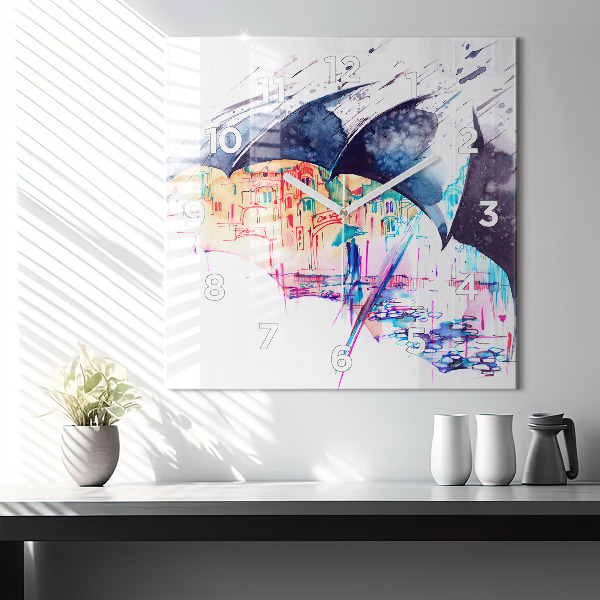 Szögletes fali üvegóra Esernyő és város