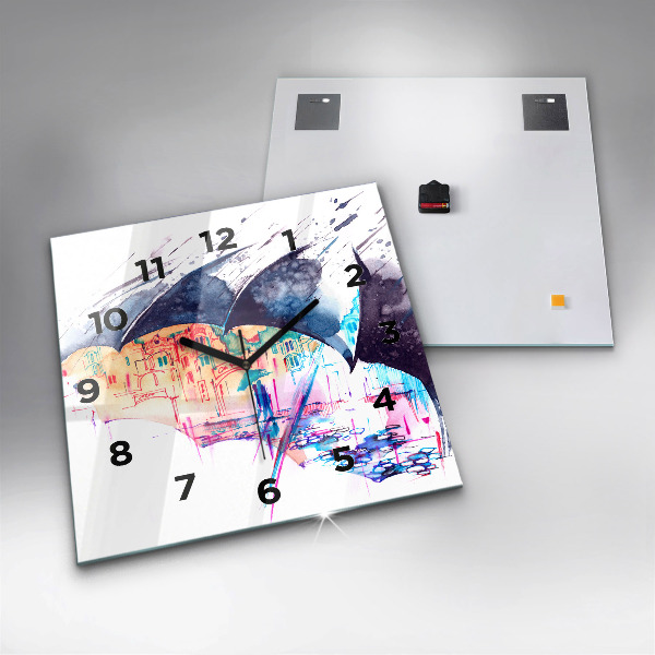 Szögletes fali üvegóra Esernyő és város