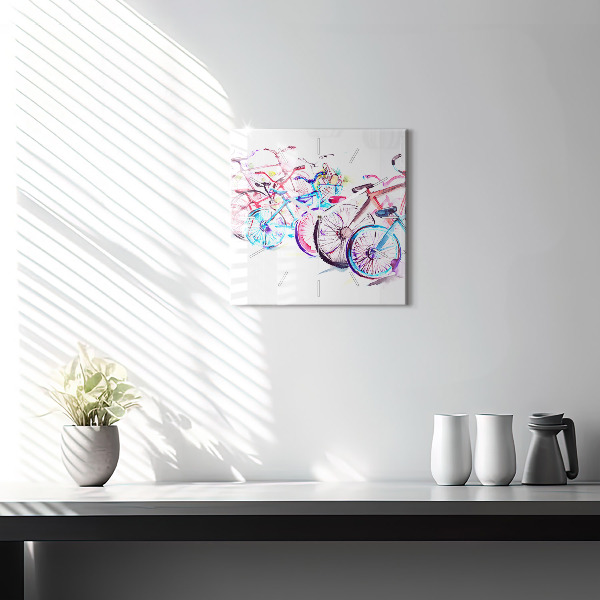 Szögletes fali üvegóra Színes városi kerékpárok
