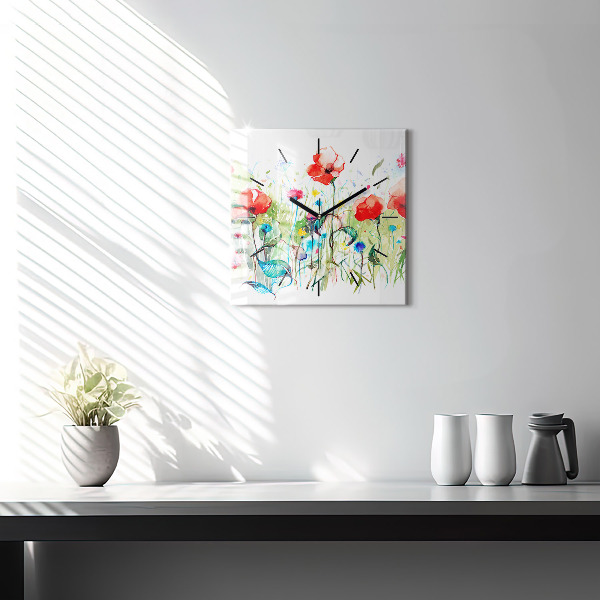 Szögletes fali üvegóra Virágok a réten