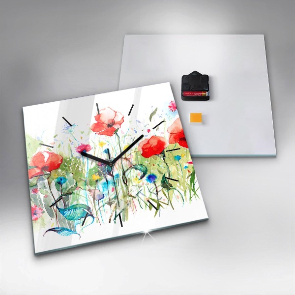 Szögletes fali üvegóra Virágok a réten