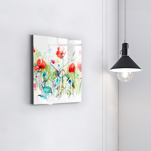 Szögletes fali üvegóra Virágok a réten