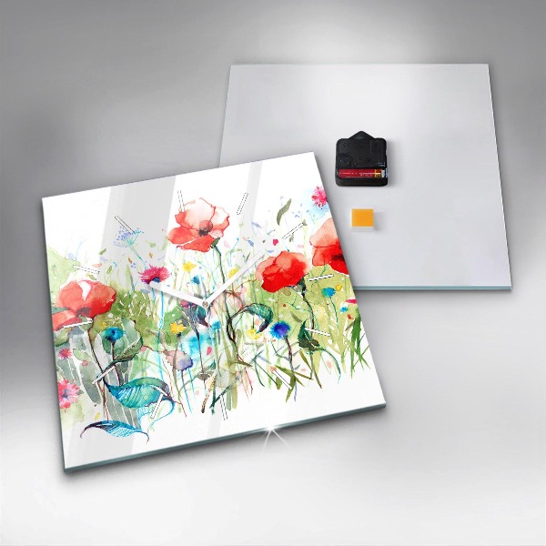 Szögletes fali üvegóra Virágok a réten