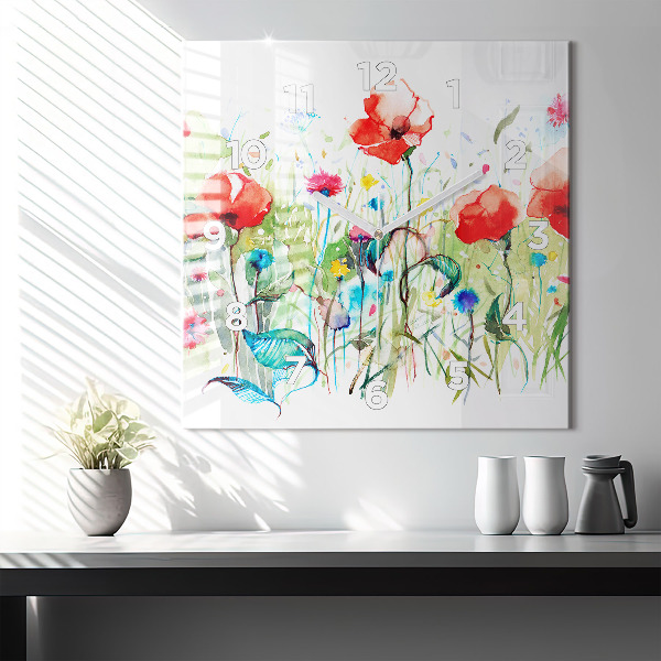 Szögletes fali üvegóra Virágok a réten