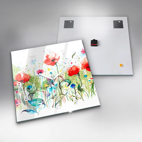 Szögletes fali üvegóra Virágok a réten