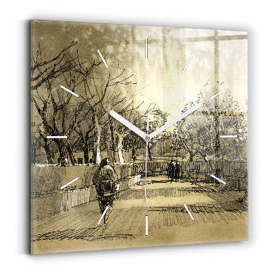 Szögletes fali üvegóra Park és a szépia fák