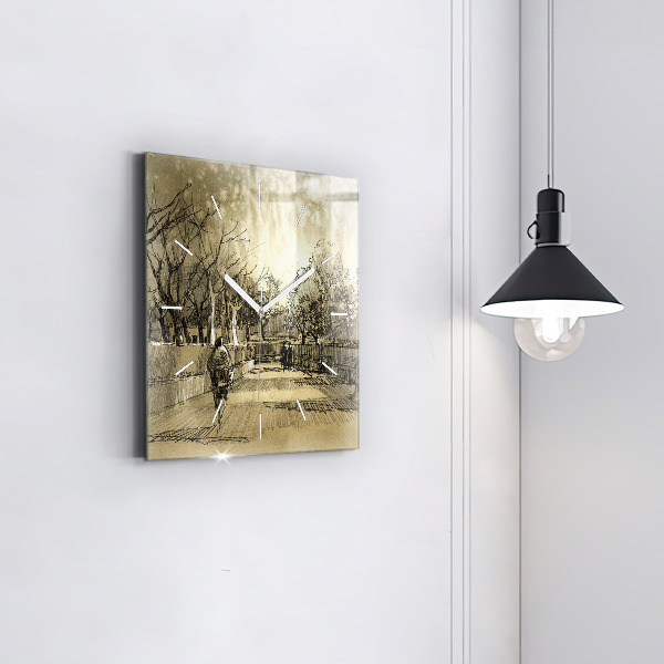 Szögletes fali üvegóra Park és a szépia fák