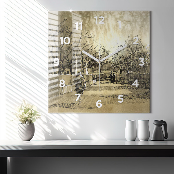 Szögletes fali üvegóra Park és a szépia fák