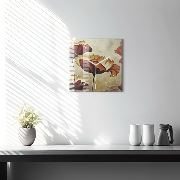 Szögletes fali üvegóra Festett mák