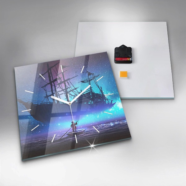 Szögletes fali üvegóra Fantasy vitorlás hajó