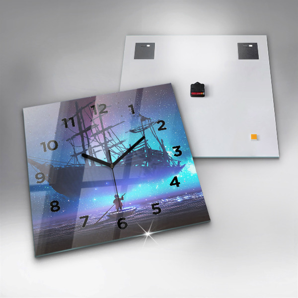 Szögletes fali üvegóra Fantasy vitorlás hajó