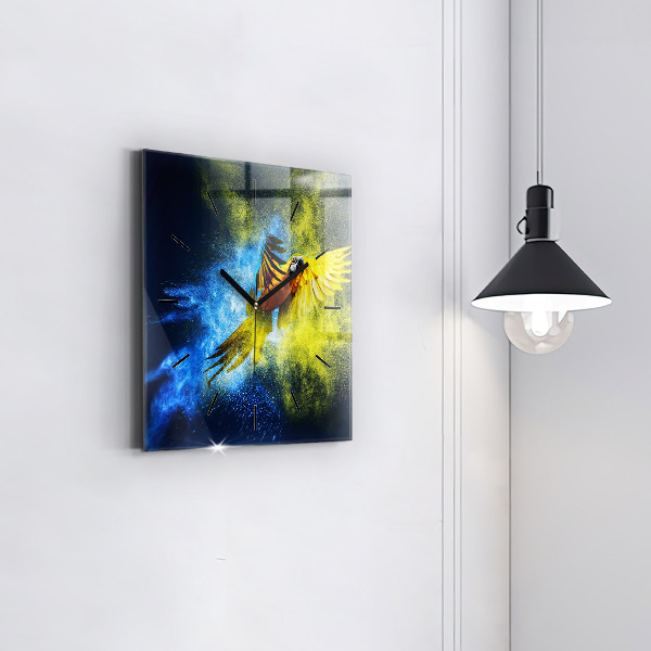 Szögletes fali üvegóra Színes papagáj