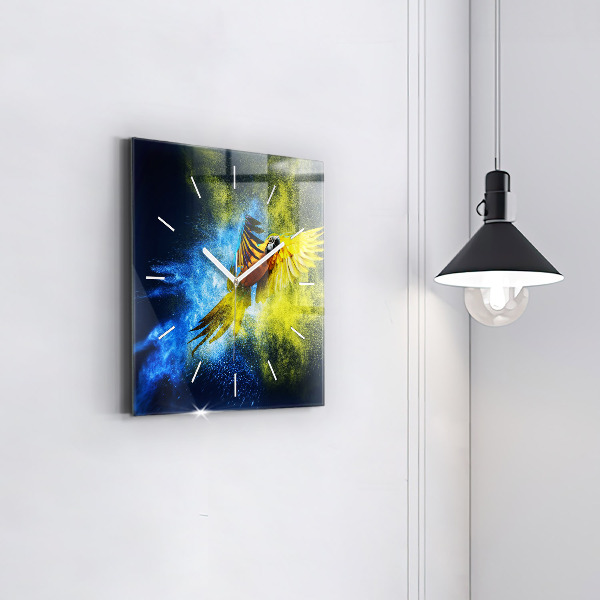 Szögletes fali üvegóra Színes papagáj