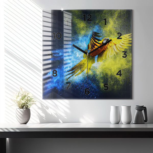 Szögletes fali üvegóra Színes papagáj