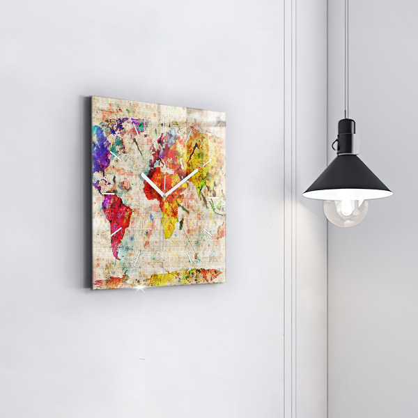 Szögletes fali üvegóra Színes világtérkép