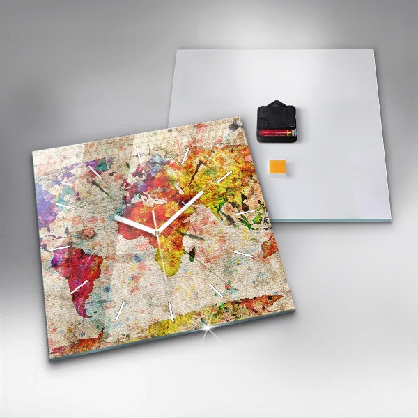 Szögletes fali üvegóra Színes világtérkép