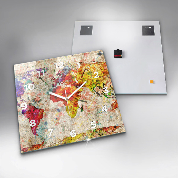 Szögletes fali üvegóra Színes világtérkép