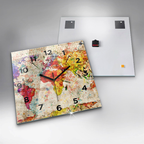 Szögletes fali üvegóra Színes világtérkép