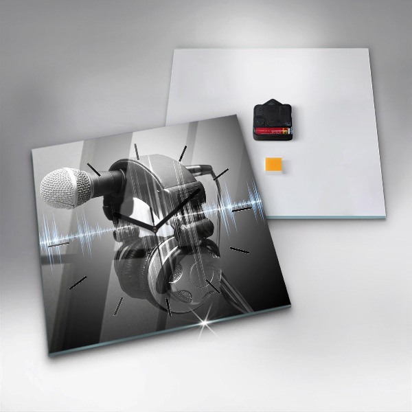 Szögletes fali üvegóra Mikrofon és fejhallgató