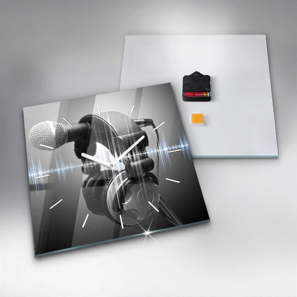 Szögletes fali üvegóra Mikrofon és fejhallgató