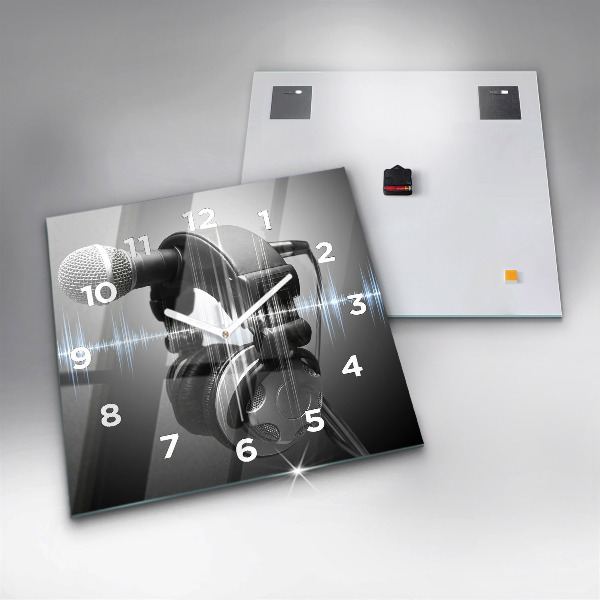 Szögletes fali üvegóra Mikrofon és fejhallgató
