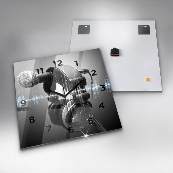 Szögletes fali üvegóra Mikrofon és fejhallgató