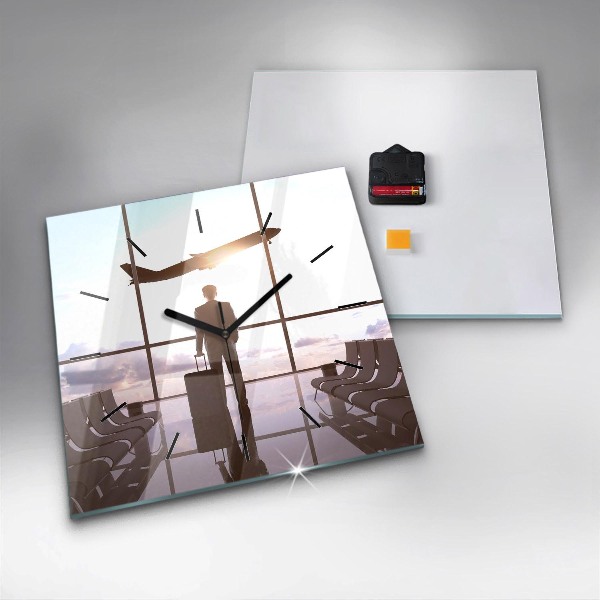 Szögletes fali üvegóra Férfi a repülőtéren