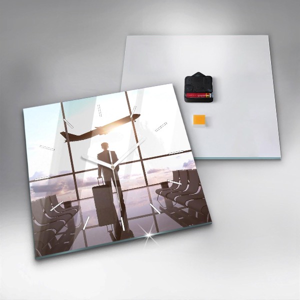 Szögletes fali üvegóra Férfi a repülőtéren