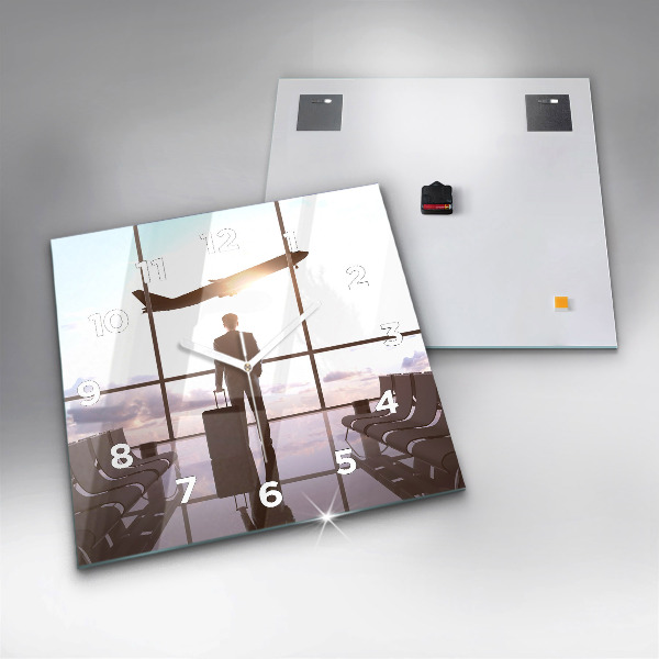 Szögletes fali üvegóra Férfi a repülőtéren