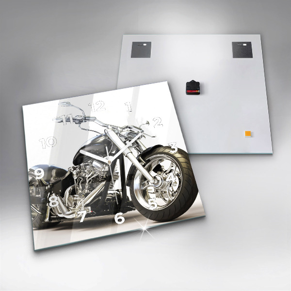 Szögletes fali üvegóra Fekete motorkerékpár