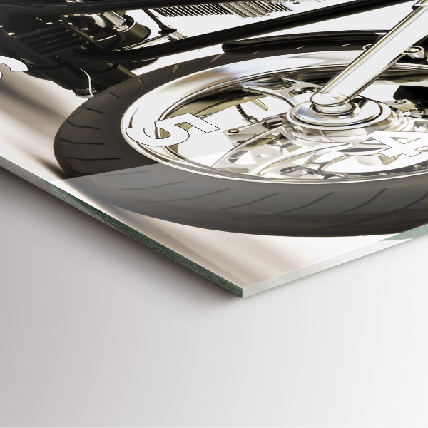 Szögletes fali üvegóra Fekete motorkerékpár