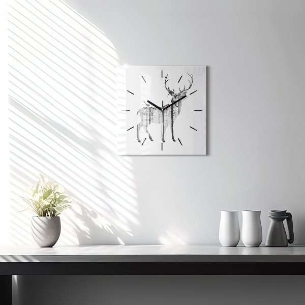 Szögletes fali üvegóra Szarvas erdő sziluettje