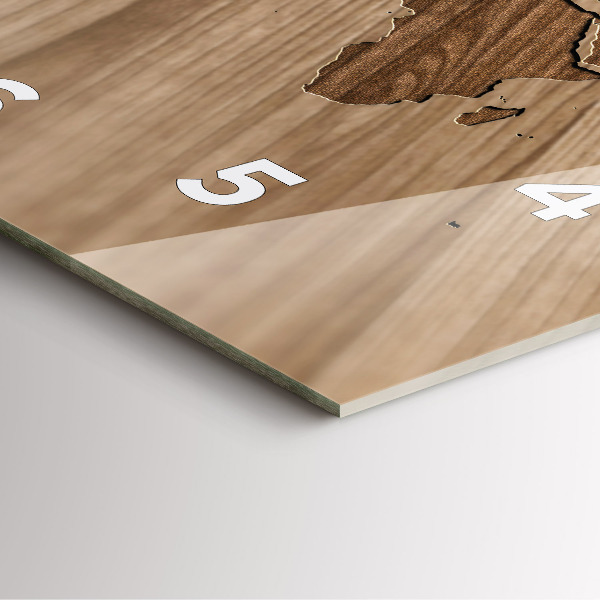 Szögletes fali üvegóra Világtérkép fán