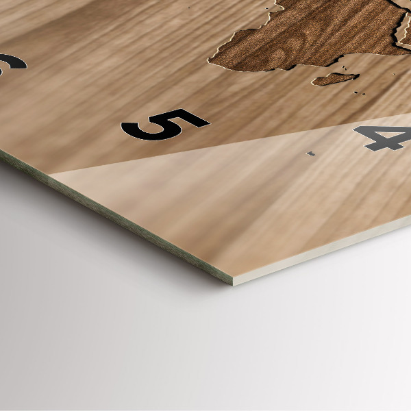 Szögletes fali üvegóra Világtérkép fán