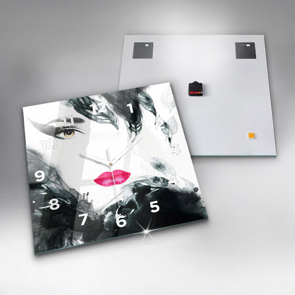 Szögletes fali üvegóra Vörös ajkak nő portréja