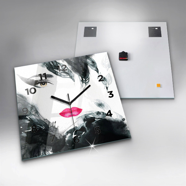 Szögletes fali üvegóra Vörös ajkak nő portréja