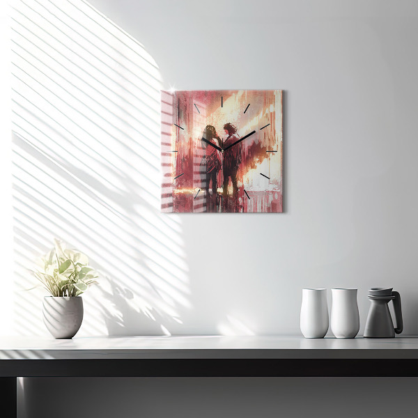 Szögletes fali üvegóra Fiatal pár szerelmes