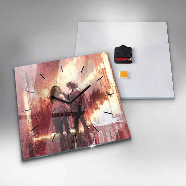 Szögletes fali üvegóra Fiatal pár szerelmes