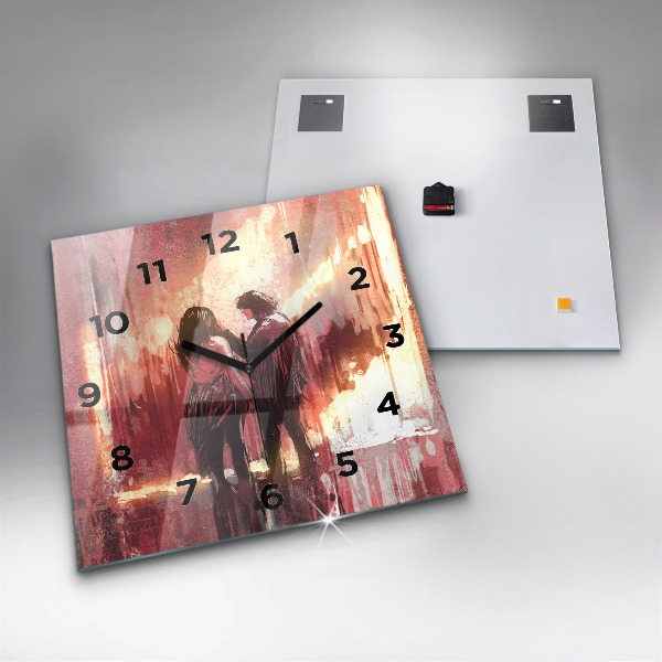 Szögletes fali üvegóra Fiatal pár szerelmes